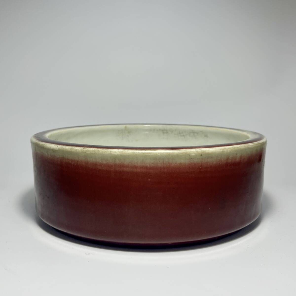 中国美術 清代 窯変筆洗 紅釉 時代物 _画像1