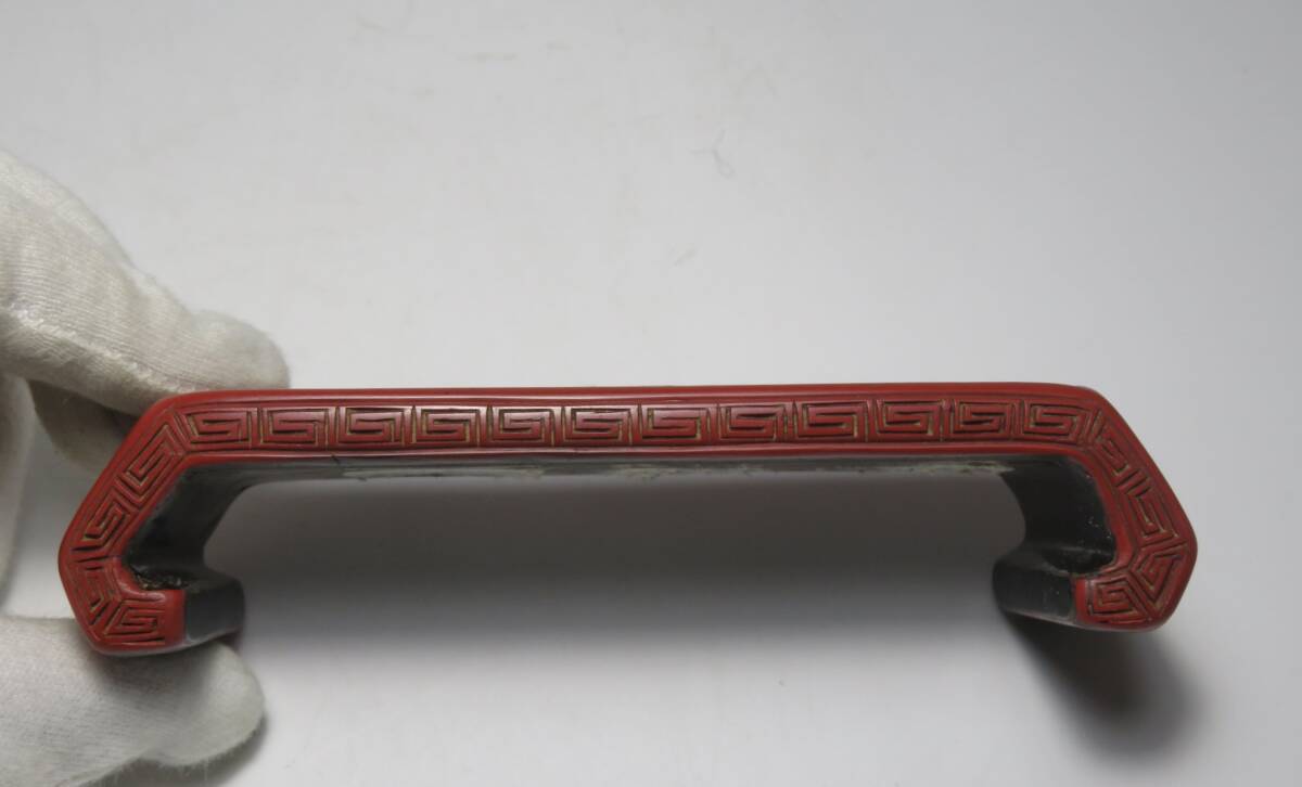 中国美術 清 剔紅墨床 漆地花卉墨床 時代物 書道具 _画像6