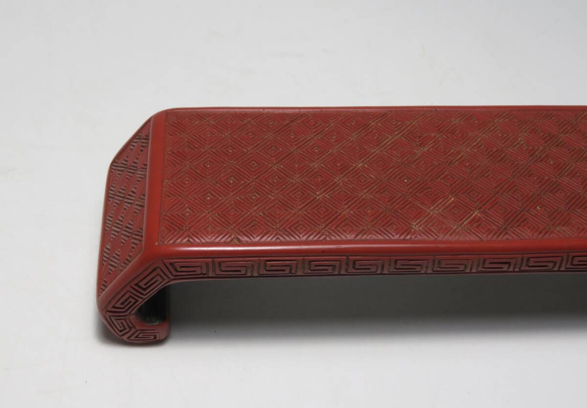 中国美術 清 剔紅墨床 漆地花卉墨床 時代物 書道具 _画像5