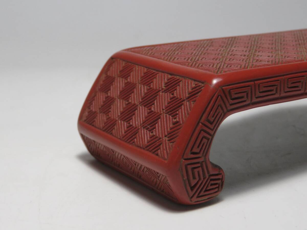 中国美術 清 剔紅墨床 漆地花卉墨床 時代物 書道具 _画像9