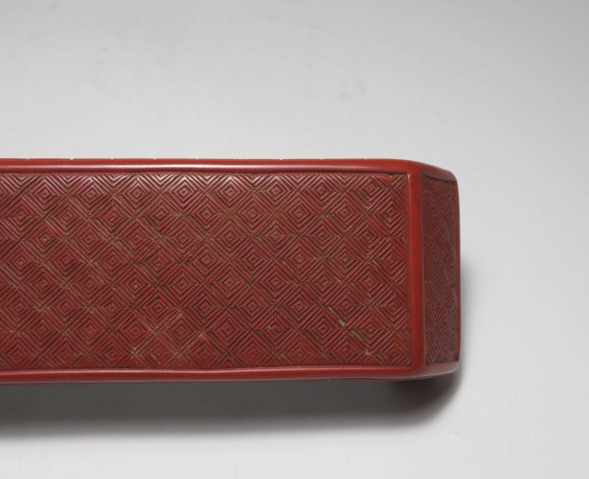 中国美術 清 剔紅墨床 漆地花卉墨床 時代物 書道具 _画像4