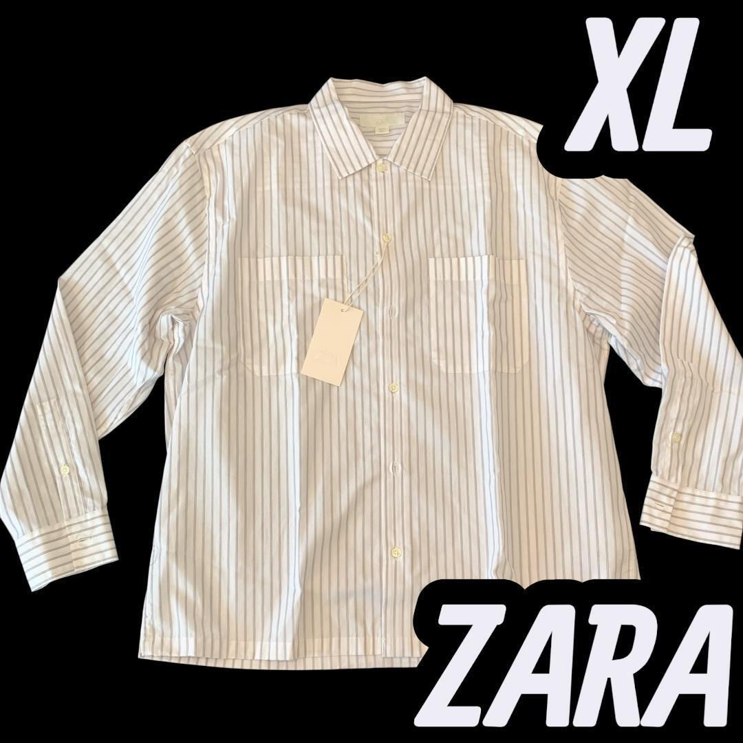 ザラ ZARA 新品 ストライプシャツ 白 XLサイズ タグ付き 秋物コーデ_画像2