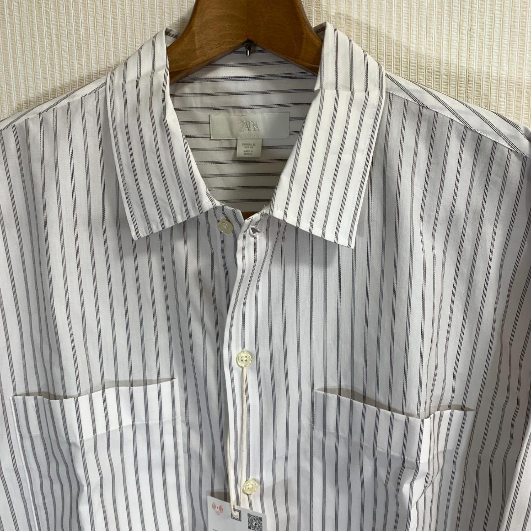 ザラ ZARA 新品 ストライプシャツ 白 XLサイズ タグ付き 秋物コーデ_画像6
