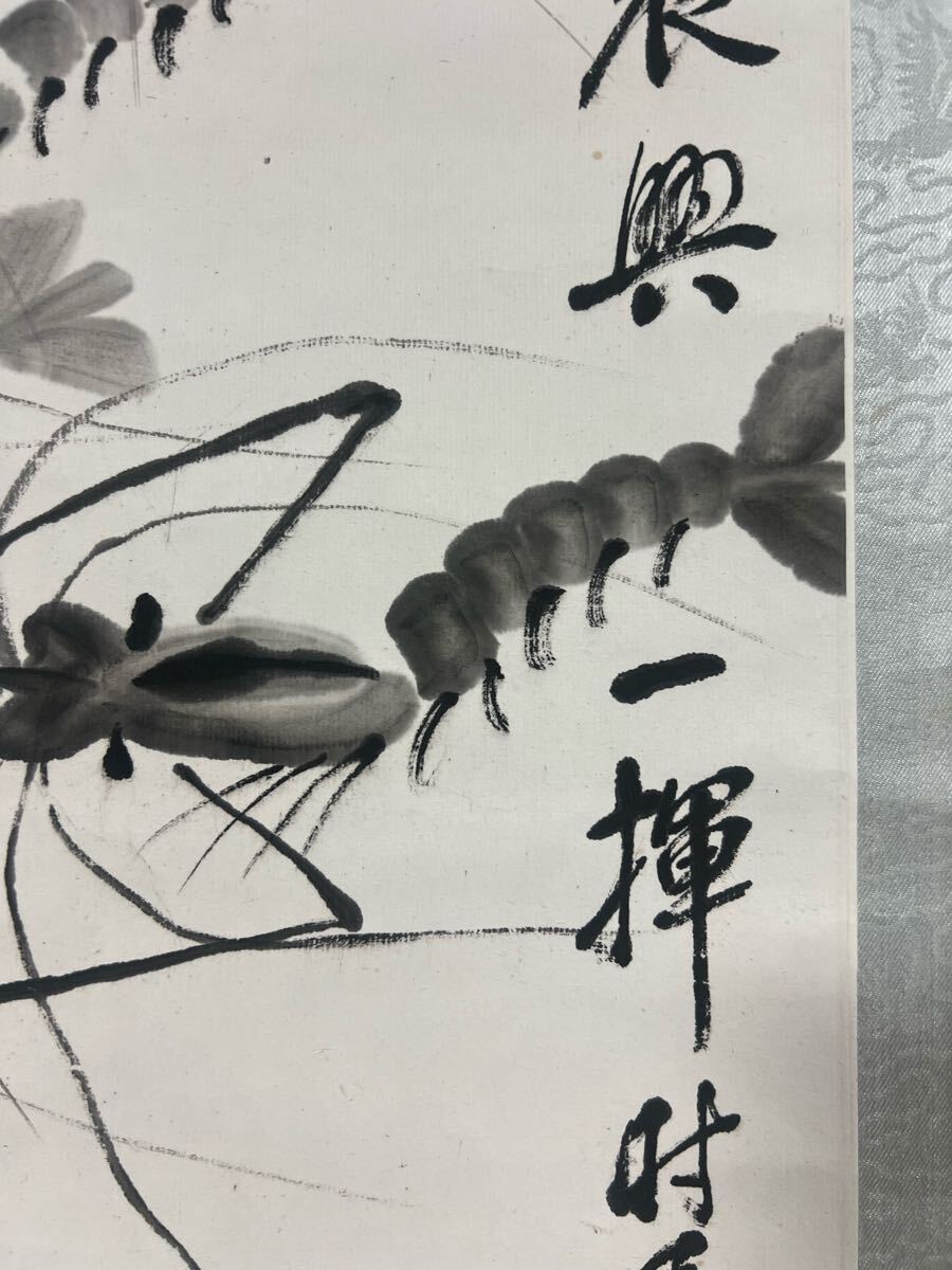 掛軸 紙本 海老　無箱　掛け軸　(縦97.5cm幅34.5)