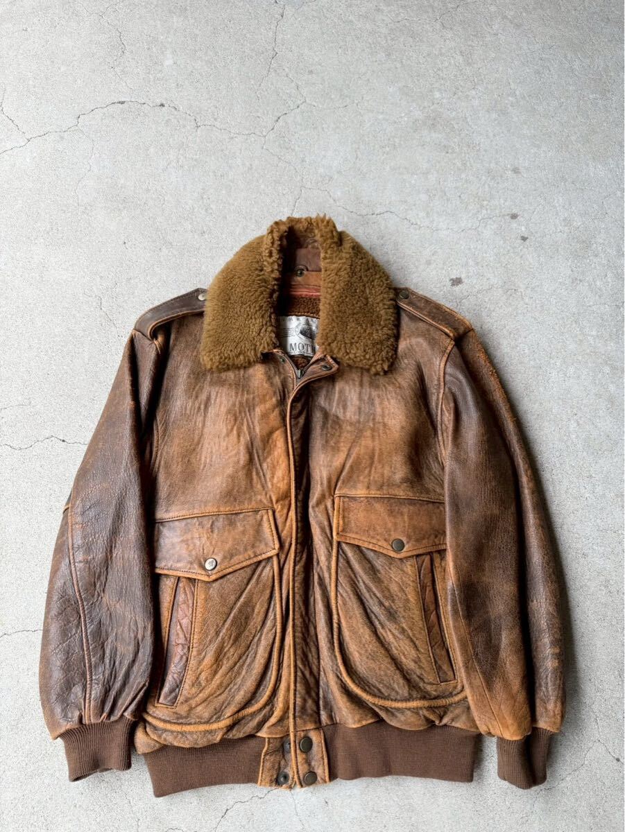 80's HARAJUKU MOTHER Vintage Boa Collar Leather Bomber Jacket