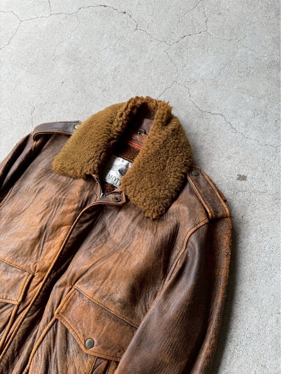 80's HARAJUKU MOTHER Vintage Boa Collar Leather Bomber Jacket
