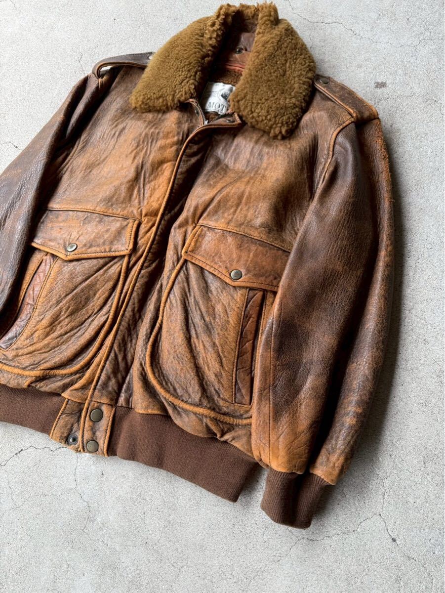 80's HARAJUKU MOTHER Vintage Boa Collar Leather Bomber Jacket