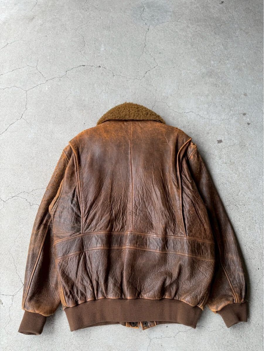 80's HARAJUKU MOTHER Vintage Boa Collar Leather Bomber Jacket