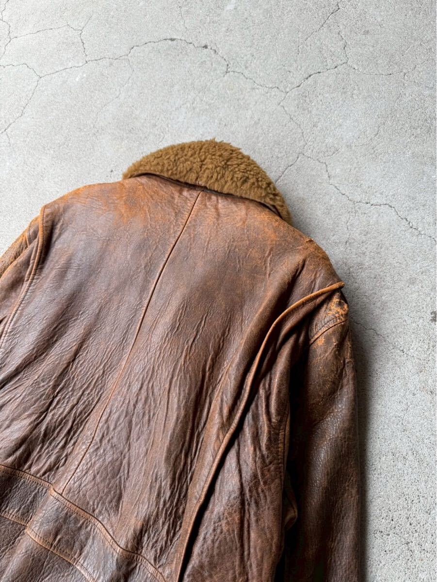 80's HARAJUKU MOTHER Vintage Boa Collar Leather Bomber Jacket