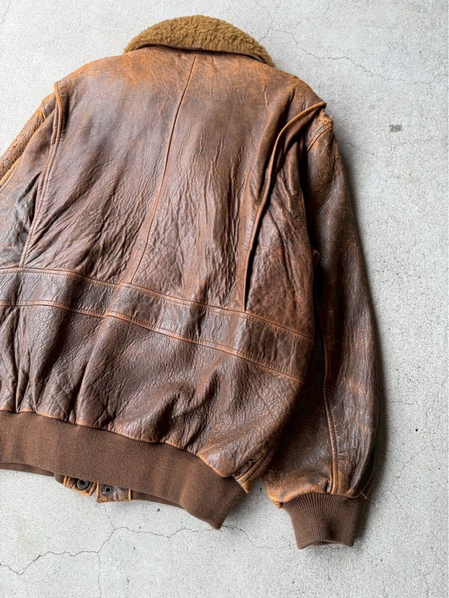 80's HARAJUKU MOTHER Vintage Boa Collar Leather Bomber Jacket