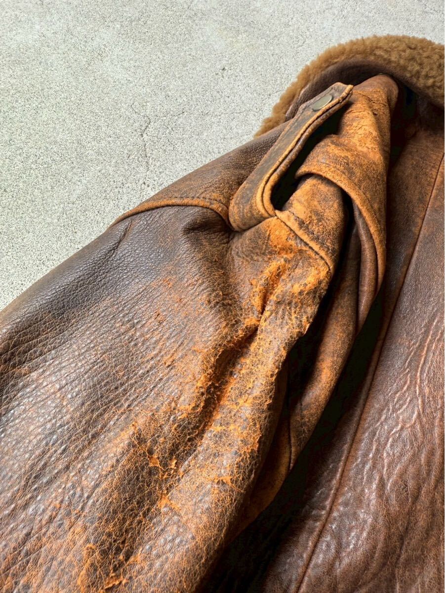 80's HARAJUKU MOTHER Vintage Boa Collar Leather Bomber Jacket