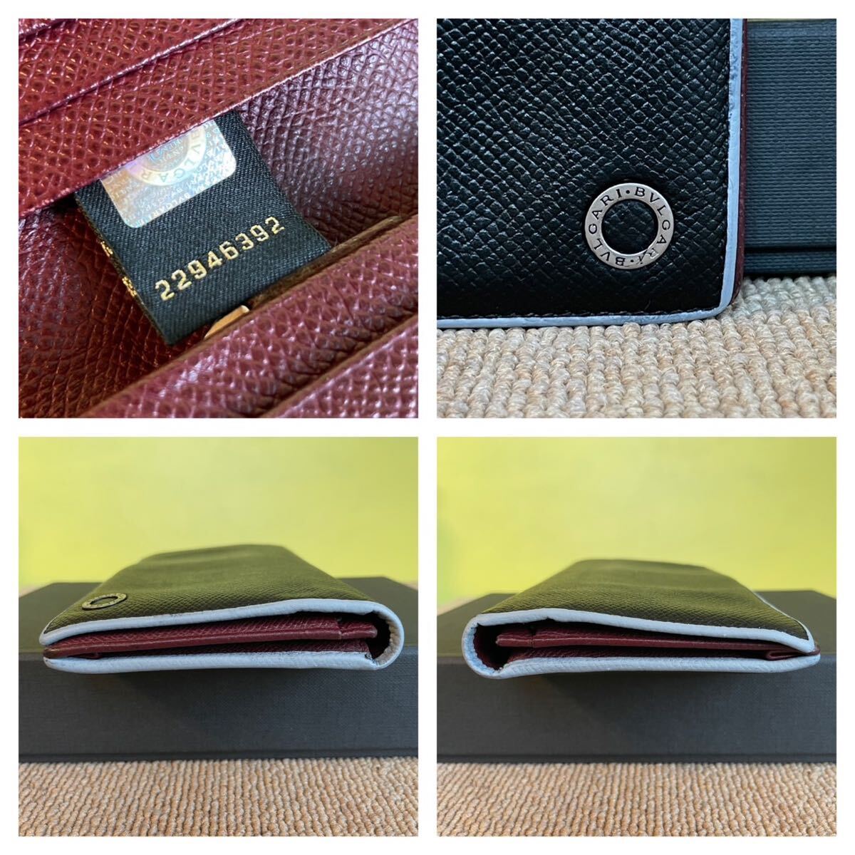  один иен прекрасный товар BVLGARI BVLGARY длинный бумажник Be Zero длинный кошелек складывающийся пополам раунд застежка-молния black two-tone 