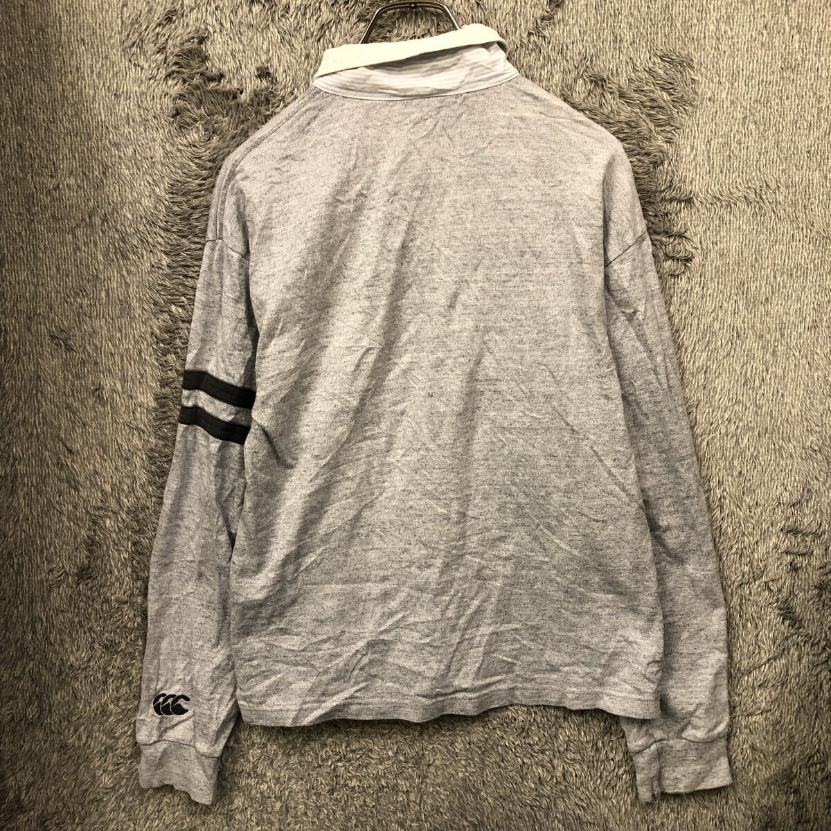 CANTERBURY カンタベリー 長袖ポロシャツ 長袖シャツ 鹿の子 サイズM グレー 灰色 ワッペン メンズ トップス 最落なし（811）_画像2