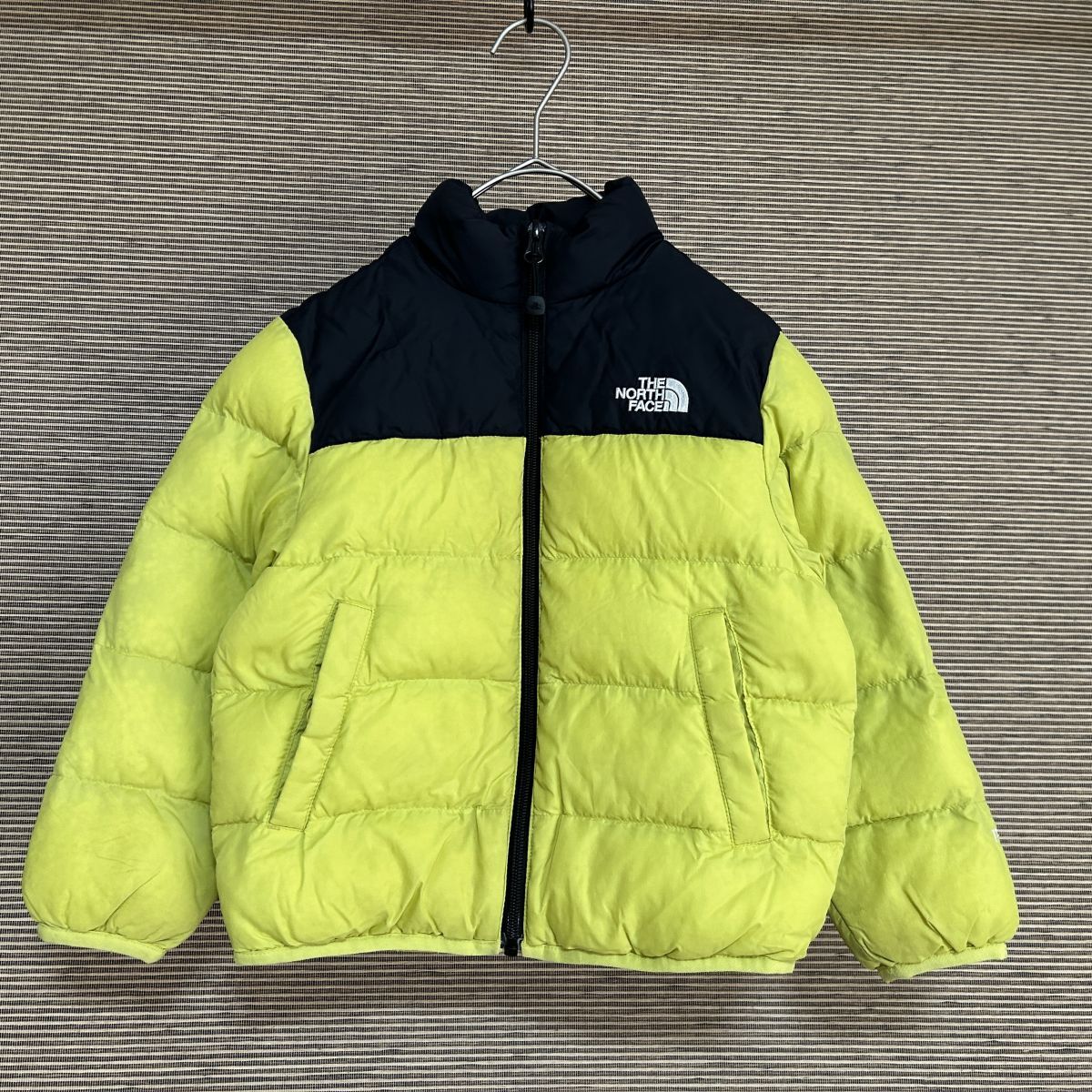 ノースフェイス 中綿ジャケット　黒黄緑　子供110キッズ　刺繍TBALL　G0 古着　入手困難　激レア　希少　人気グリーンイエローワンポイント_画像1