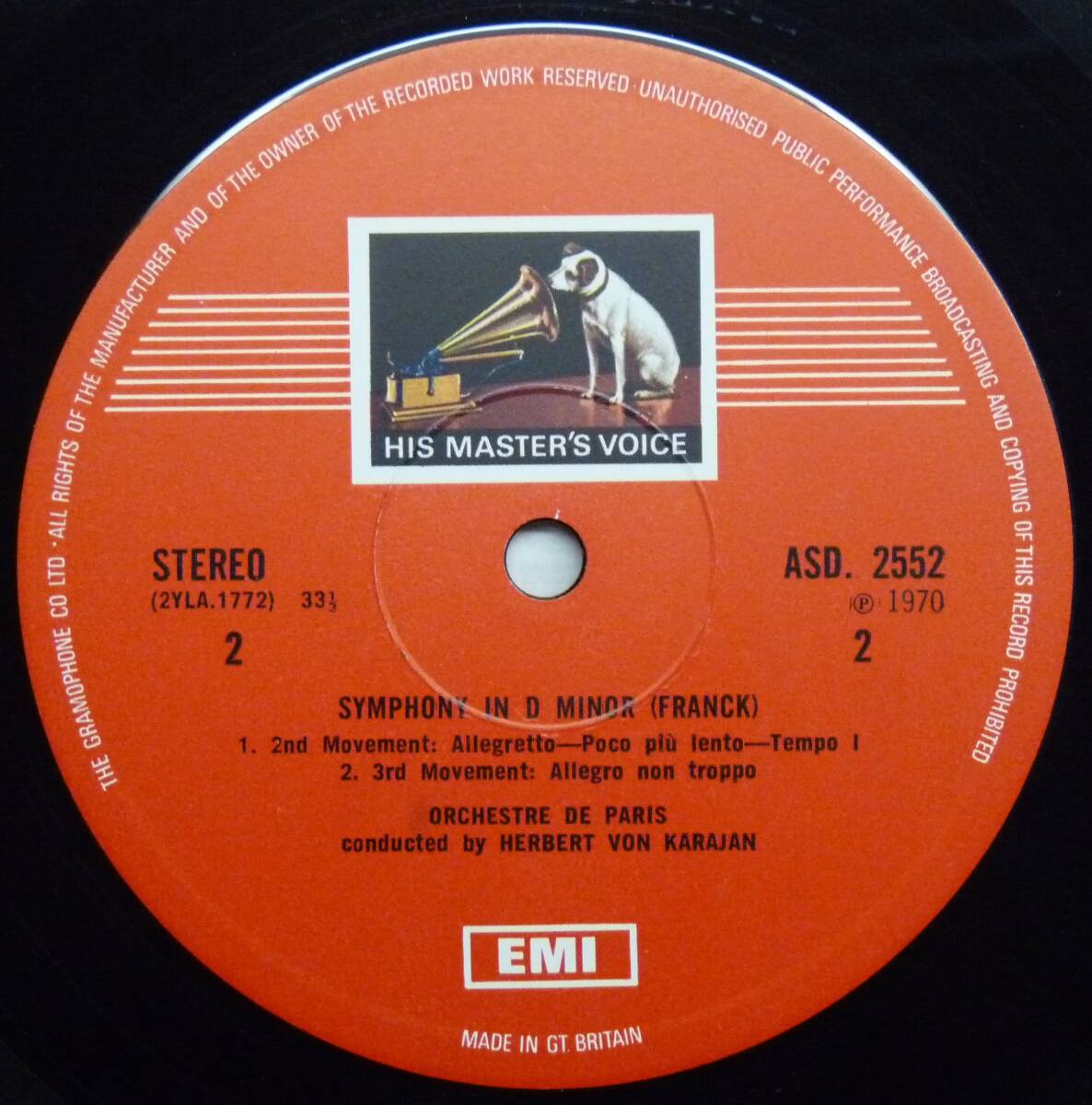 フランク：交響曲ニ短調 カラヤン / パリ管弦楽団 英 EMI：ASD-2552の画像5