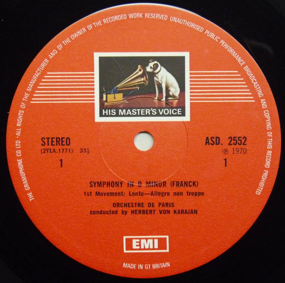 フランク：交響曲ニ短調 カラヤン / パリ管弦楽団 英 EMI：ASD-2552の画像4
