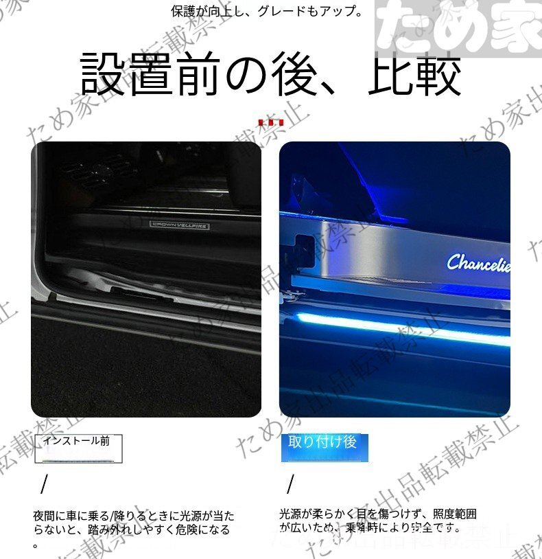 トヨタ アルファード/ヴェルファイア 30系 2015～2022 中部スライドドア用 スカッフイルミネーションランプ LEDサイドステップライト 2個_画像2