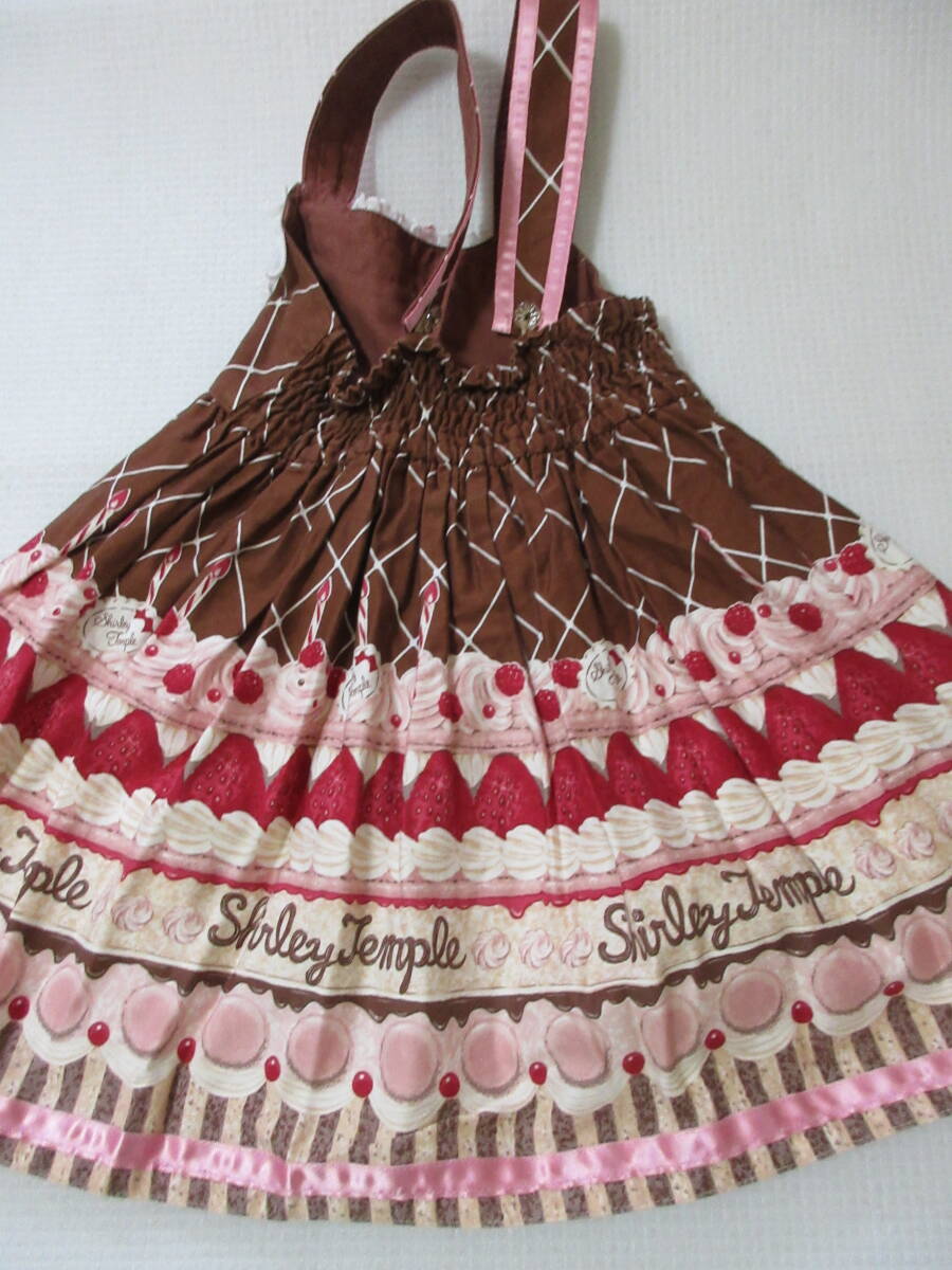 24.Shirley Temple シャーリーテンプル 100 ワンピース ケーキマカロンいちご柄 レース リボン（B97）_画像2