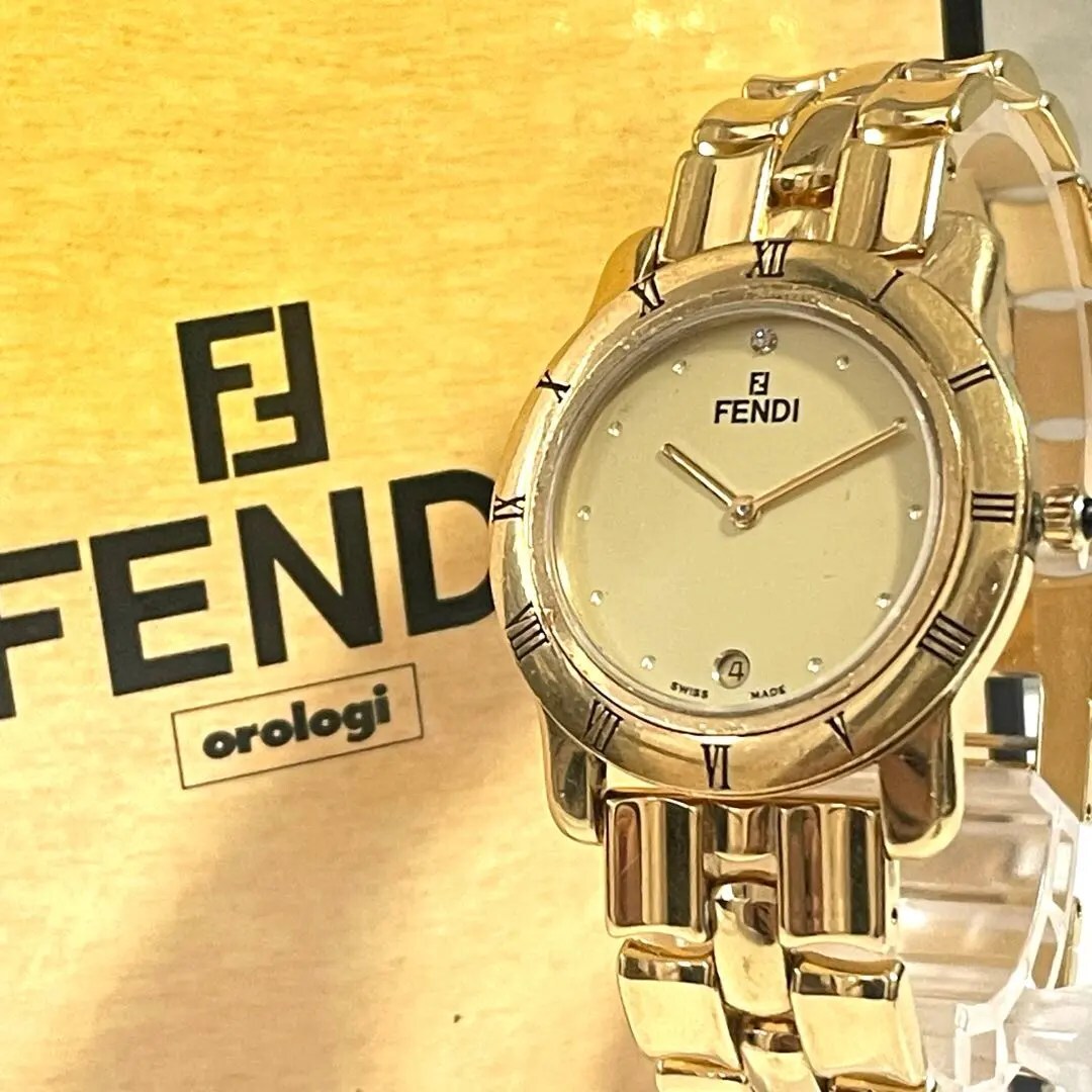 稼動品 FENDI フェンディ 860G ゴールド 1Pダイヤ デイト 腕時計_画像1