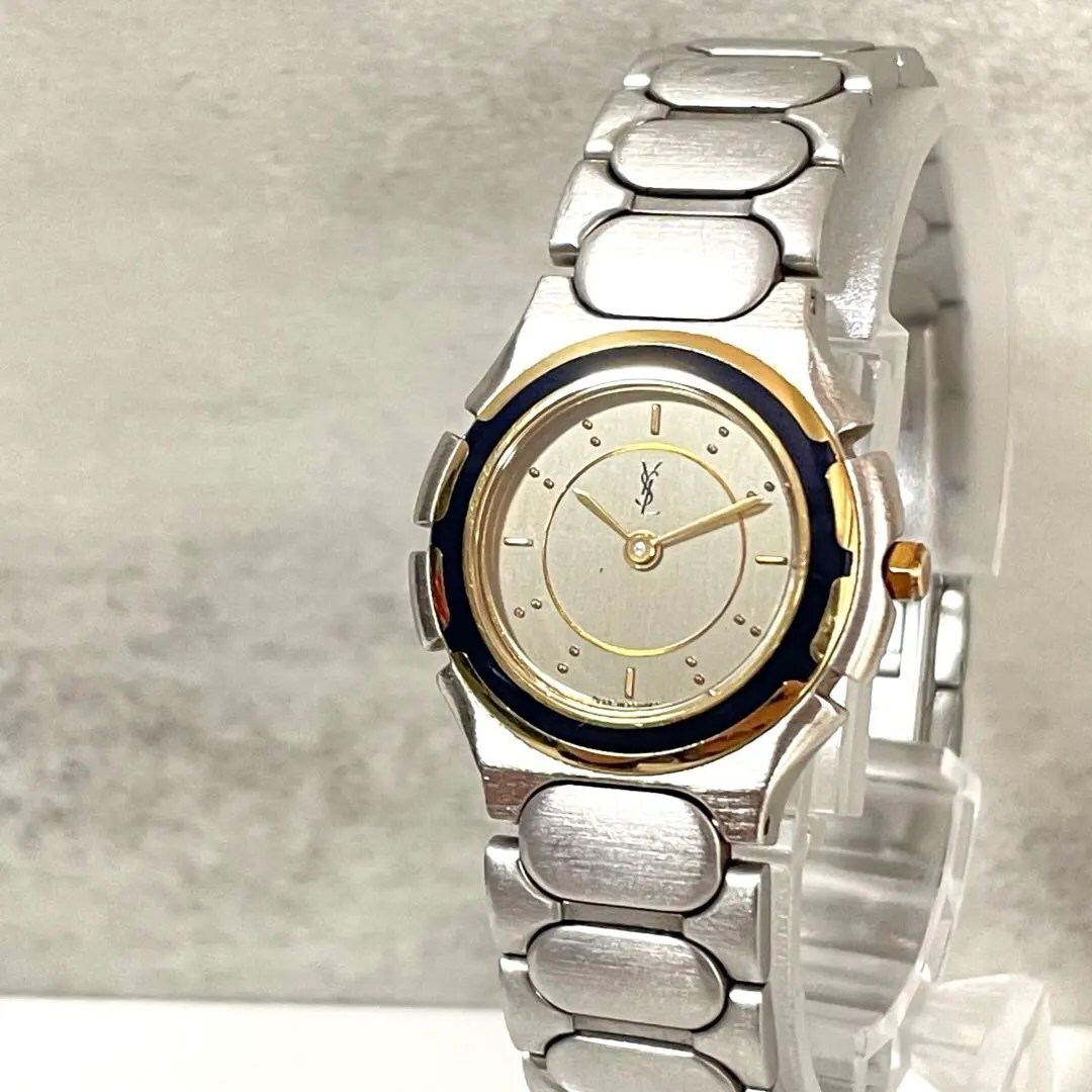 稼動品　YSL イヴサンローラン　ブラック×ゴールド　コンビベゼル　腕時計_画像1