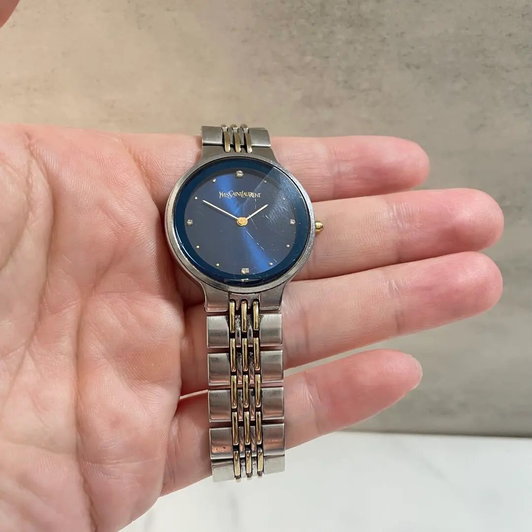 稼動品 YSL イヴサンローラン Yカットガラス 4Pダイヤ 腕時計 ボーイズ_画像5
