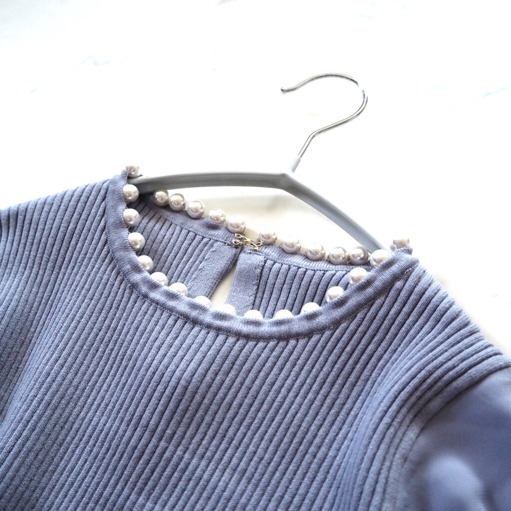 定価1.5万シップスSHIPS☆大人可愛いパールモチーフシアースリーブニットプルオーバー手洗いOK♪_画像4