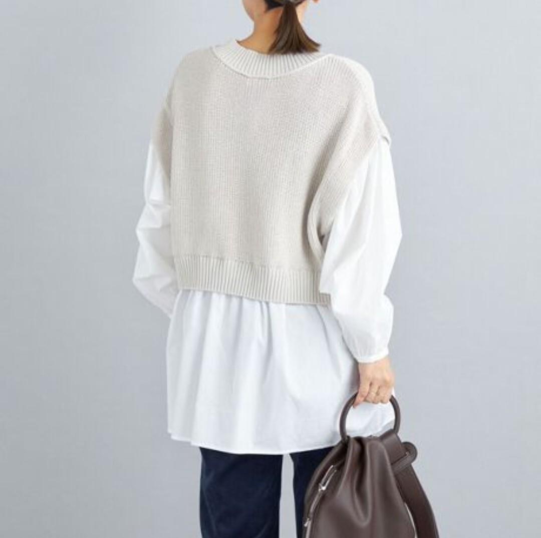 定価1.6万シップスSHIPS☆大人可愛いシャツコンビレイヤードニット/手洗いOK♪_画像3