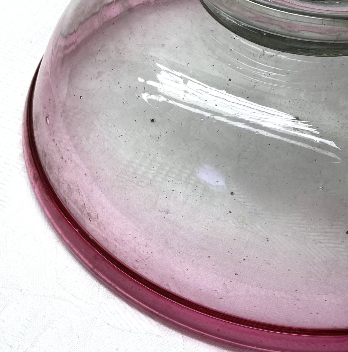 時代 古ガラス 鉢 明治 大正 ウランガラス ガラスボウル 赤縁_画像8