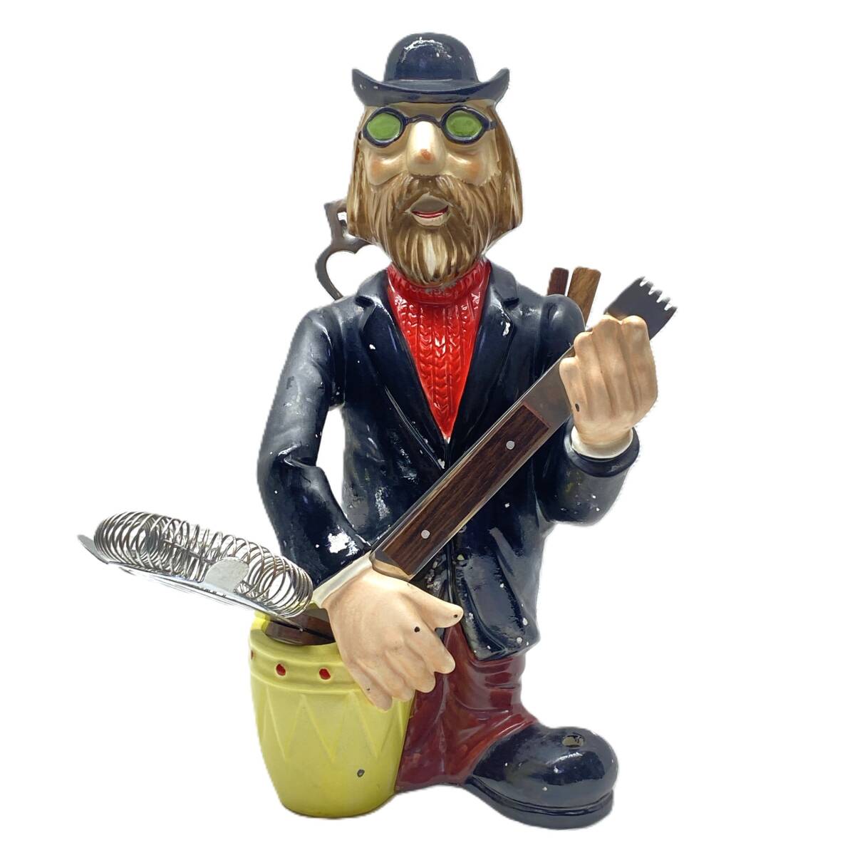 レトロ バーセット カクテル ストレーナー キッチン収納 ツールスタンド 陶器製 人形 栓抜き ミキシングスプーン アイスピック トング_画像1