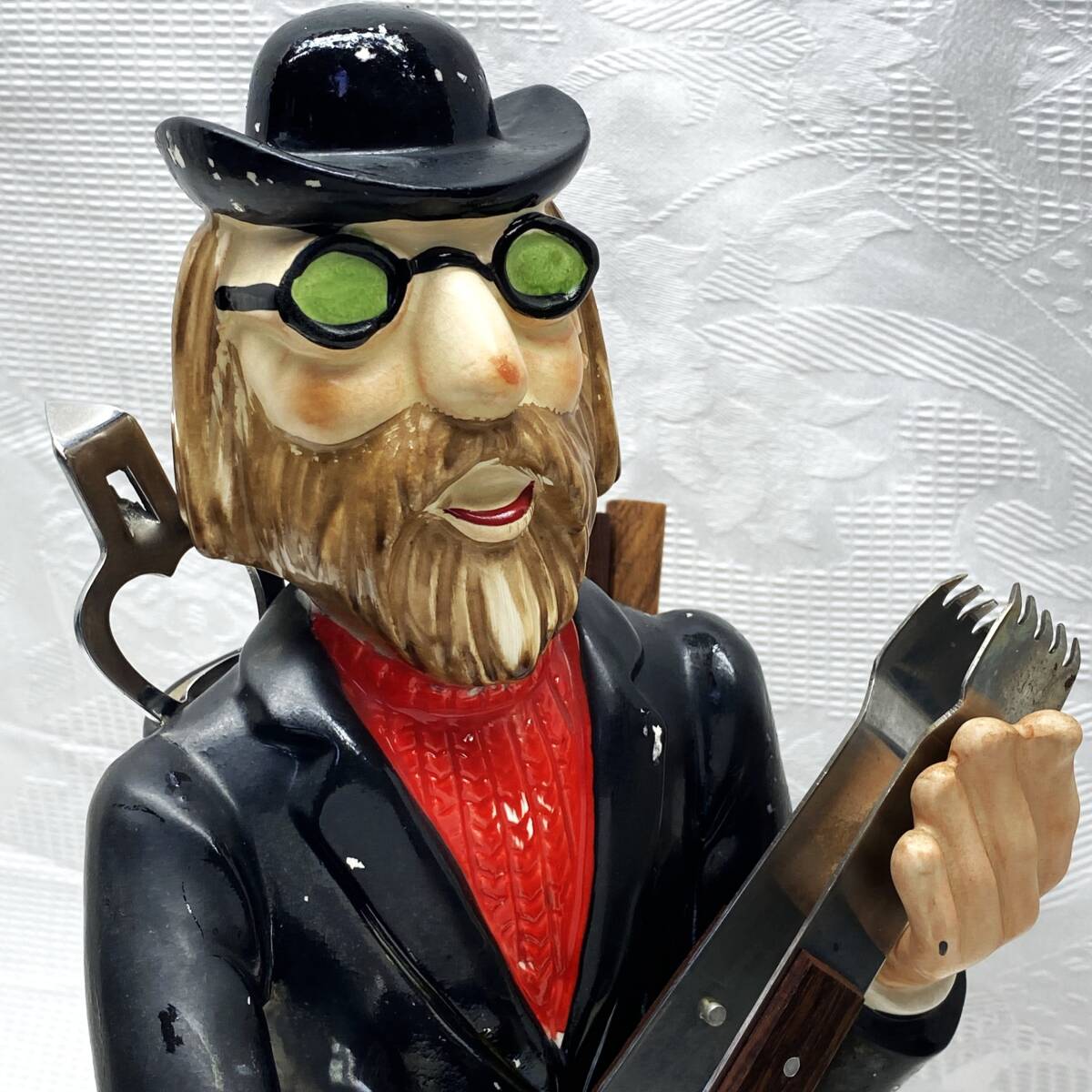 レトロ バーセット カクテル ストレーナー キッチン収納 ツールスタンド 陶器製 人形 栓抜き ミキシングスプーン アイスピック トング_画像2