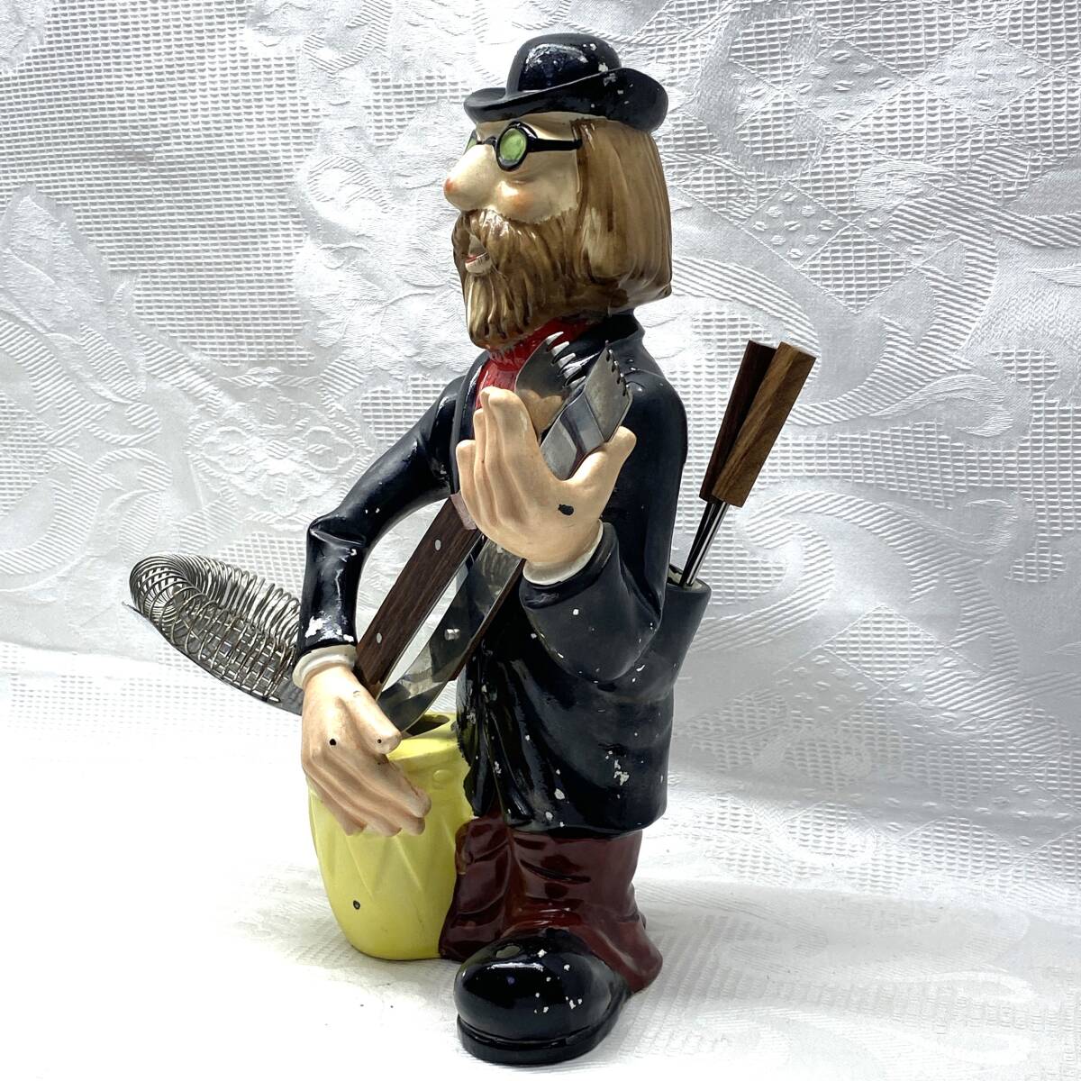 レトロ バーセット カクテル ストレーナー キッチン収納 ツールスタンド 陶器製 人形 栓抜き ミキシングスプーン アイスピック トング_画像6