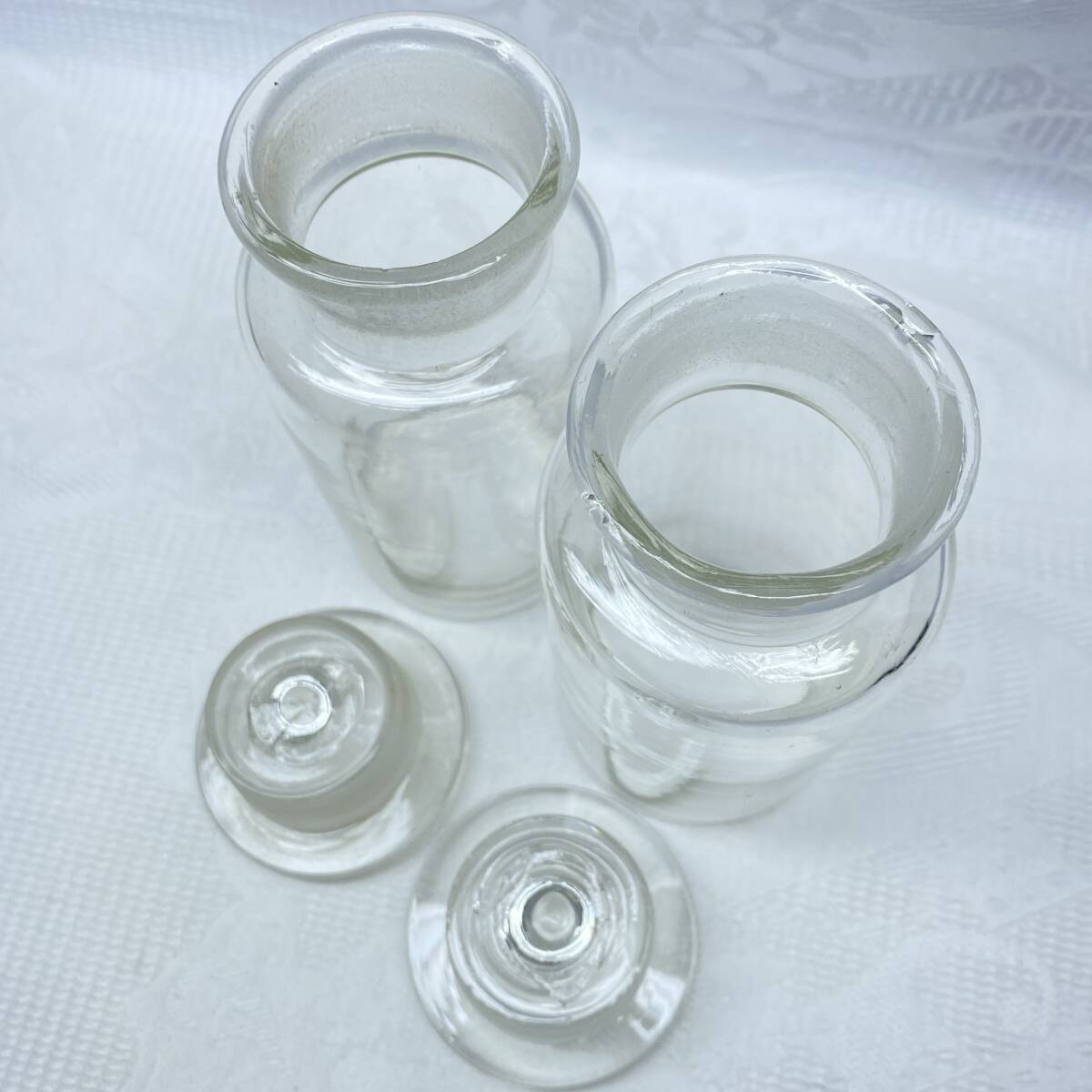 レトロ 古い薬瓶 標本瓶 蓋付 ガラス瓶 保存瓶 メディシンボトル ガラス容器 2点セット_画像7