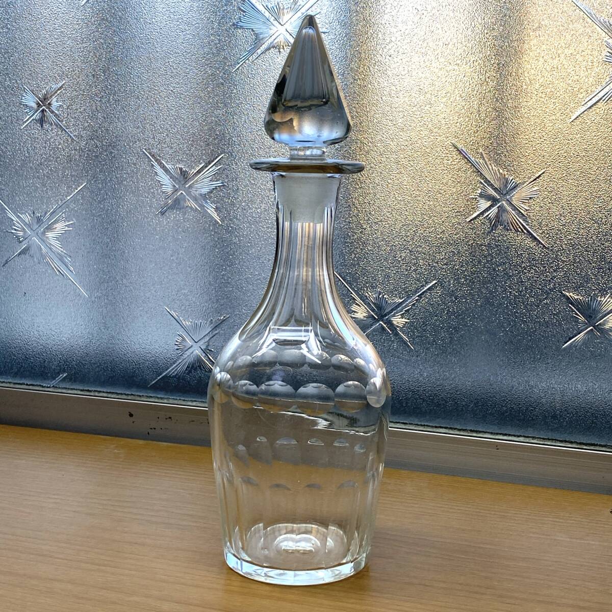 I レトロ硝子 古い 剣先ガラス 蓋付き デキャンタ ガラス瓶 明治 大正 古ガラス_画像1