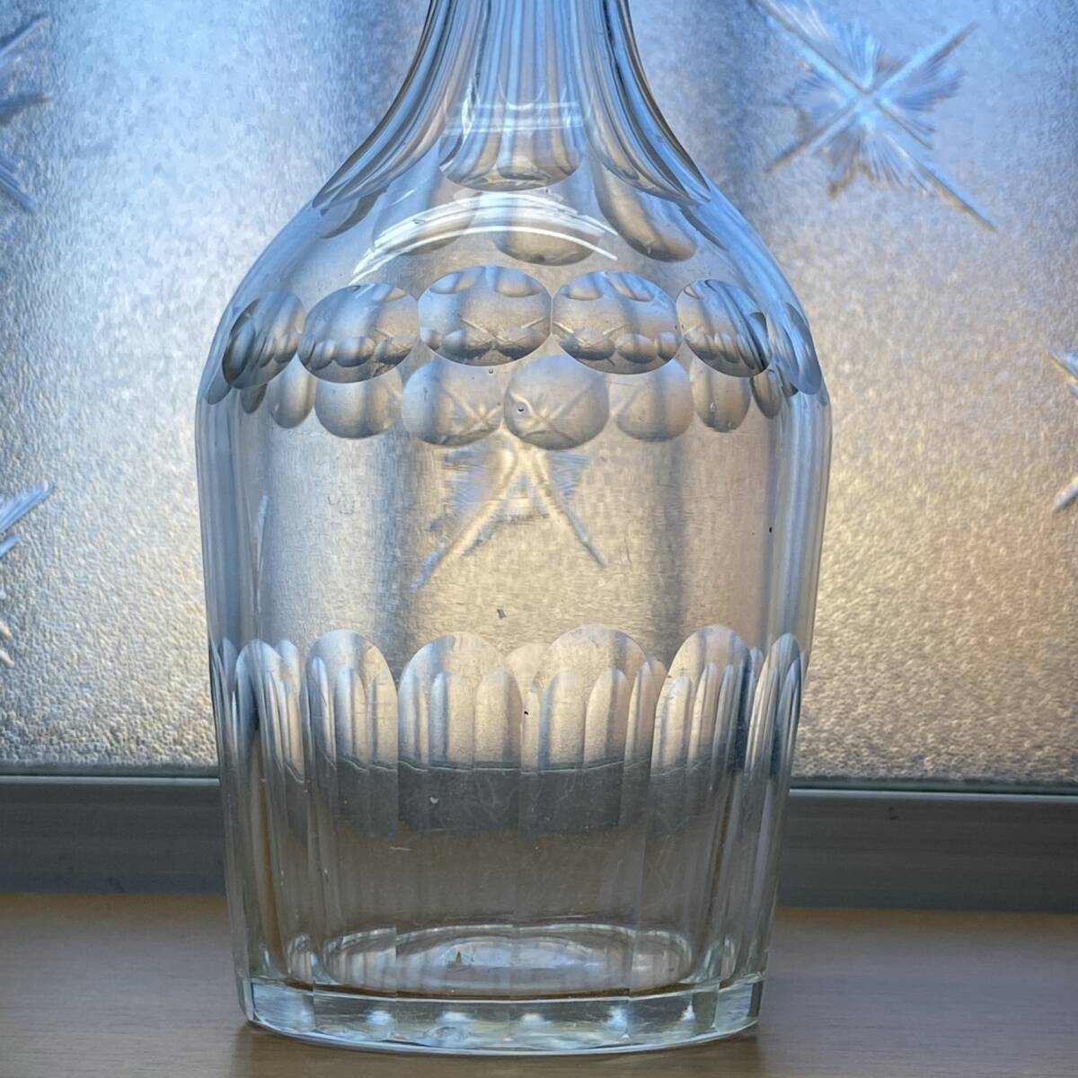 I レトロ硝子 古い 剣先ガラス 蓋付き デキャンタ ガラス瓶 明治 大正 古ガラス_画像5