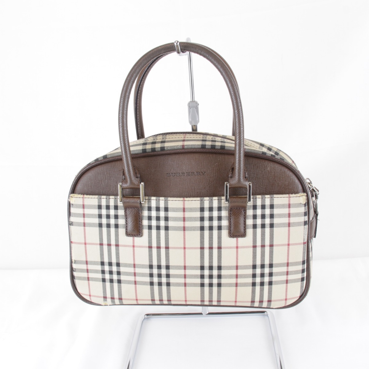 『USED』 BURBERRY バーバリー ミニボストンバッグ ベージュ キャンバス/レザー