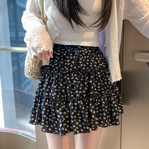 花柄ミニスカート デザイン 韓國ファッション かわいい レディース S ホワイト
