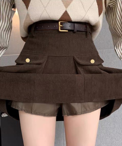 ミニスカート コーデュロイプリーツスカート フレア カジュアル ボトムス シンプル レディース S ダークブラウン