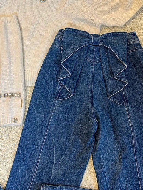 ジーパン ジーンズ ストレートパンツ ロングパンツ フリル かわいい お出かけ レディース 2XL ブルー