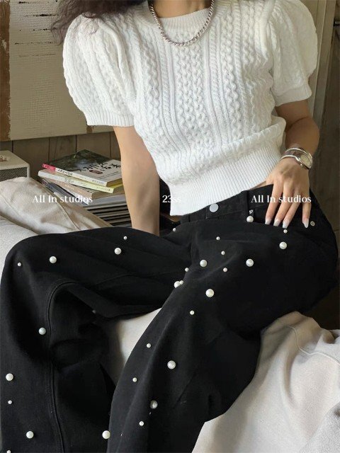 ロングパンツ スラックス ワイドパンツ ジーンズ M ブルー