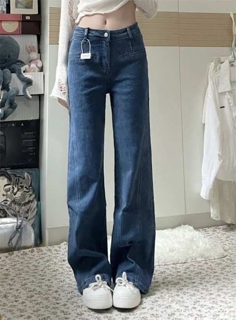 ジーパン ジーンズ ストレートパンツ ロングパンツ フリル かわいい お出かけ レディース 2XL ブルー
