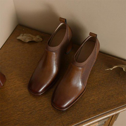 короткие сапоги простой casual толстый каблук высокий каблук женская обувь [37]23.5cm Brown 