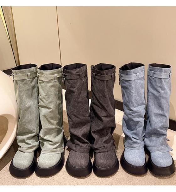  сапоги kau Boy ботинки толщина низ простой casual женская обувь [38]24cm голубой 
