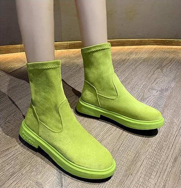 женский обувь ботинки midi средний Short раунд tu Flat .... чёрный хаки 25cm 22.5cm(35) хаки