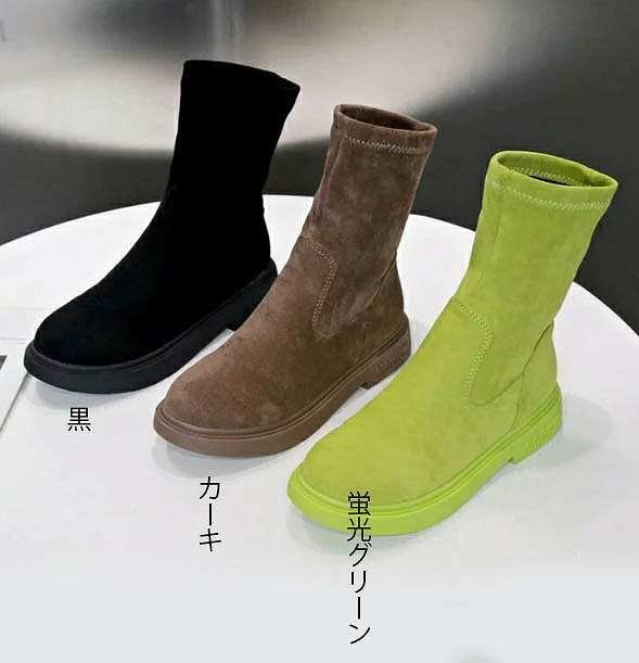 женский обувь ботинки midi средний Short раунд tu Flat .... чёрный хаки 25cm 22.5cm(35) хаки