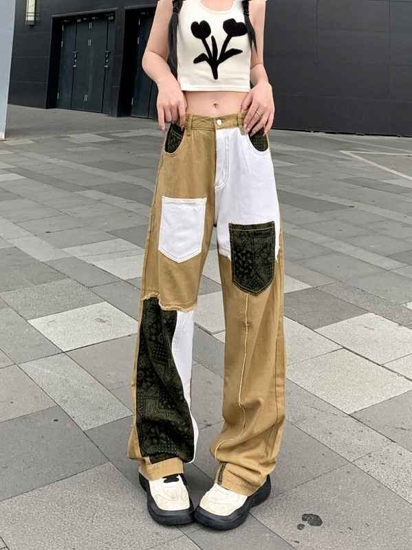 全2色 Gパン ジーパン ジーンズ 切り替え バイカラー 體型カバー 著痩せ シンプル L ブラック