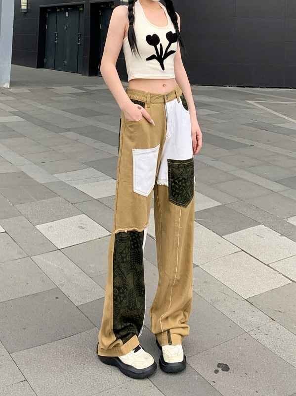 全2色 Gパン ジーパン ジーンズ 切り替え バイカラー 體型カバー 著痩せ シンプル L ブラック