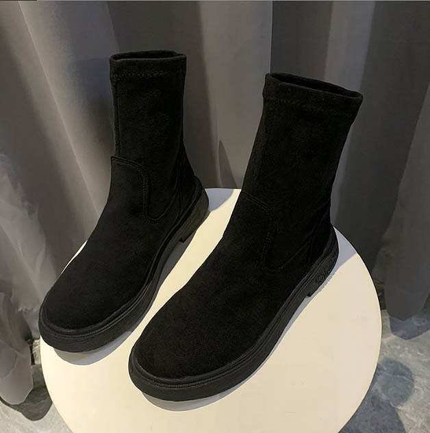 женский обувь ботинки midi средний Short раунд tu Flat .... чёрный хаки 25cm 22.5cm(35) чёрный