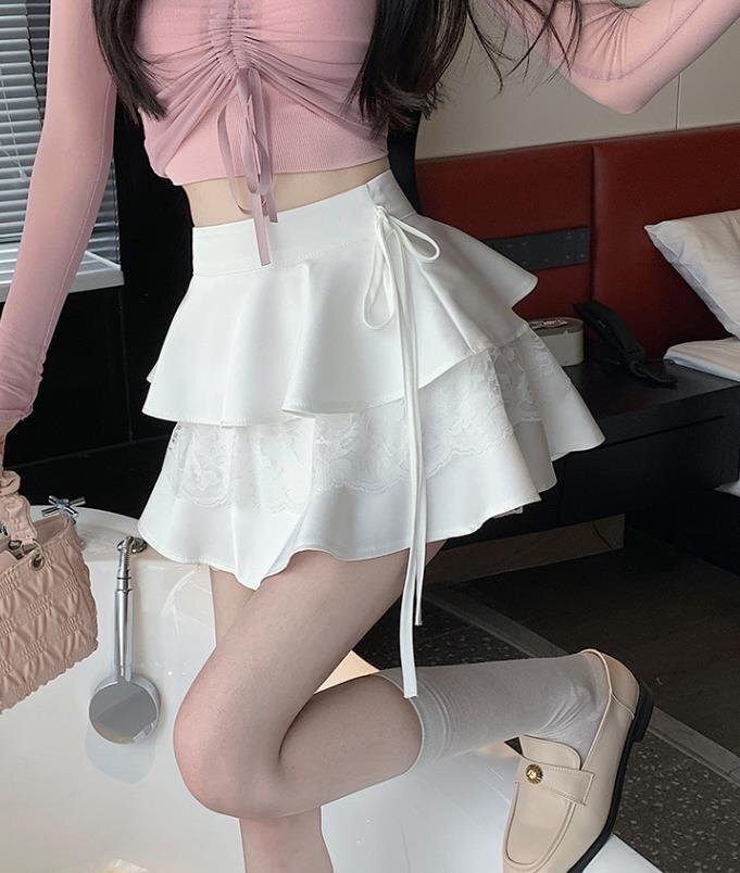 ミニスカート Aラインスカート ケーキスカート フリル かわいい レディース S ホワイト