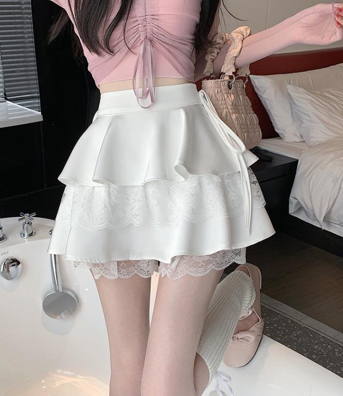 ミニスカート Aラインスカート ケーキスカート フリル かわいい レディース S ホワイト