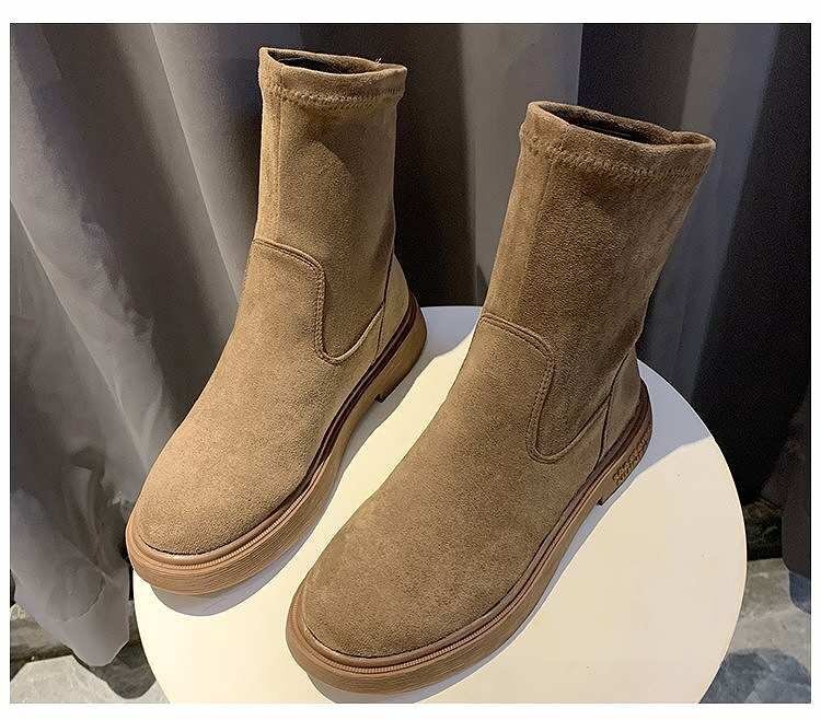 женский обувь ботинки midi средний Short раунд tu Flat .... чёрный хаки 25cm 22.5cm(35) хаки